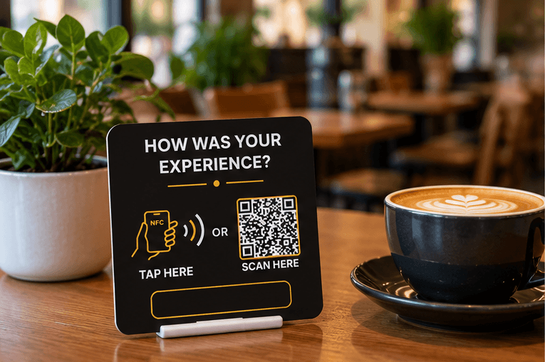 Tavelina Smart Tap on a café table