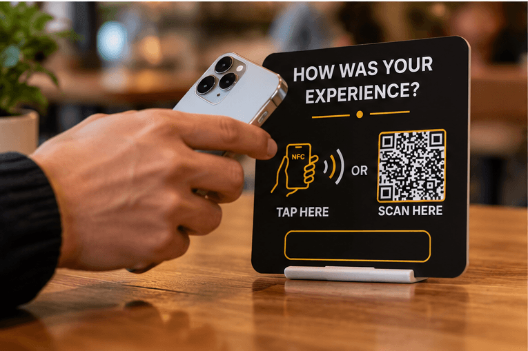 Customer tapping the Tavelina Smart Tap with their phone